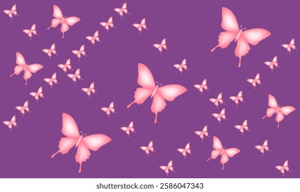 pink small and big butterfly in diagonal shape on purple background