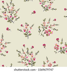 pink small flower bunches pattern on yellow background