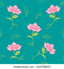 Pink small flower Chinese style seamless pattern green background vector illustration design	