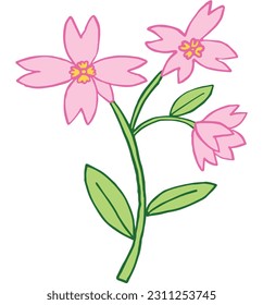 Pink small flowers with leaves