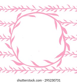 Pink small leaves pattern background.Circle branch.