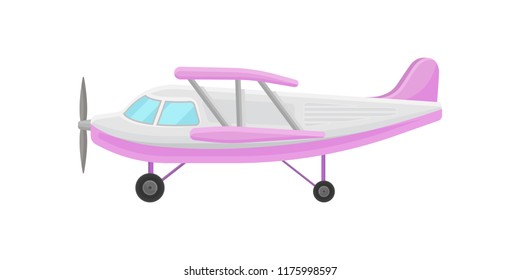 Pink small vintage plane, light aircraft vector Illustration on a white background