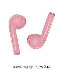 Auriculares inalámbricos Pequeños rosados. Un elemento lindo para escuchar música romántica. Ilustración vectorial aislada sobre un fondo transparente.