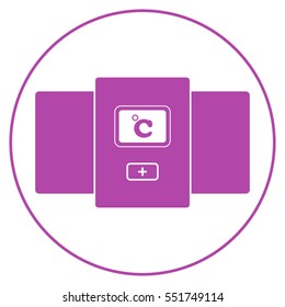 Pink smart thermometer icon isolated on a white background.