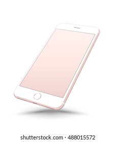 Pink smartphone mockup perspective on white background. Vector realistic illustration.
