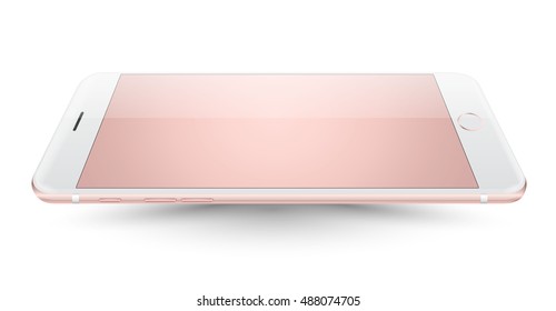 Pink smartphone mockup perspective on white background. Vector realistic illustration.