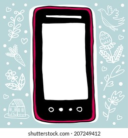 Pink smartphone on blue background.