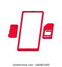 Teléfono inteligente rosa y tarjeta SIM en fondo blanco 3d, vector