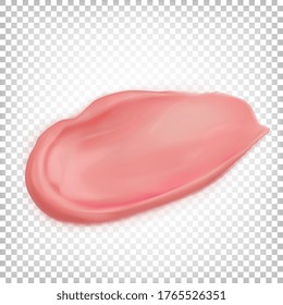 Pink smear, smeared cream, dessert decor isolated on a white transparent background. Vector realistic illustration.