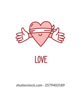 pink  smiling heart with hands vector doodle illustration. Valentines day print