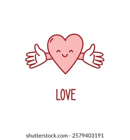 pink  smiling heart with hands vector doodle illustration. Valentines day print
