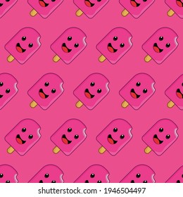 Pink Smiling IceCream Pattern. Vector Pink Smiling IceCream.