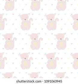 Pink smiling seals on white background, cute seamless parterre, vector illustration.
