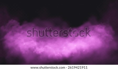 Pink smoke cloud on black transparent background. Fog vector effect.