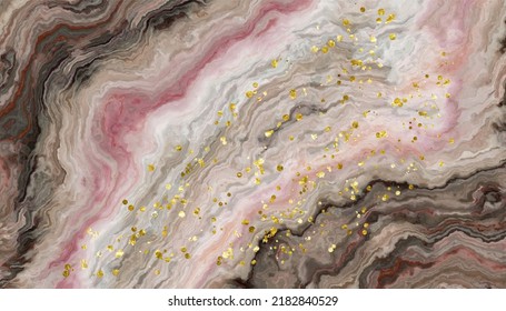 pink smoke, gray-pink effect liquid and marble background, pastel lavender, pale pink stone effect, onyx pattern and druses, precious ore cut, golden drops, vector illustration design for interior,