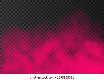 Pink smoke  isolated on transparent background.  Steam special effect.  Realistic  colorful vector fire fog  or mist texture. 