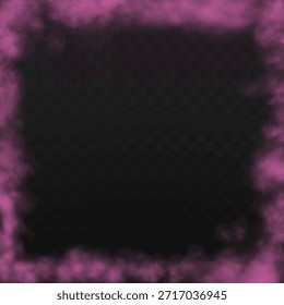 Cuadrado de humo rosa, marco de neblina, efecto de superposición sobre un fondo transparente. Niebla mágica, vapor, Ilustración vectorial abstracta