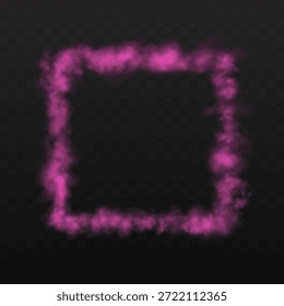 Cuadrado de humo rosa, marco de neblina, efecto de superposición sobre un fondo transparente. Niebla mágica, vapor, Ilustración vectorial abstracta