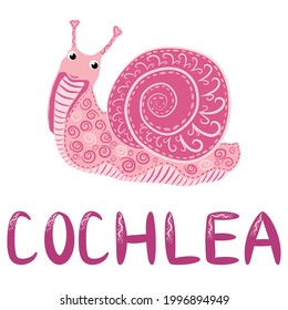 Pink Snail beautiful character, Scandinavian style, hand drawn and signed cochlea
