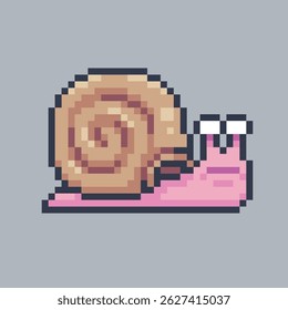 Pink snail character in pixel art style with isolated background