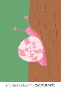 pink snail on the tree illustration