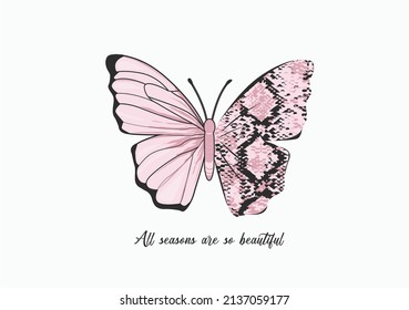 pink snake butterly hand drawn
