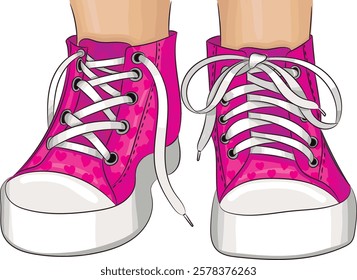 Pink sneakers with hearts isolated on white