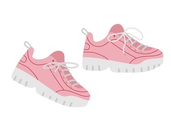 Pink Sneakers For Jogging And Sports. Modern Fashion Sneakers Shoes. Sports Shoes. Flat Vector Isolated On White Background. Running Shoes. Men's Or Women's Footwear. 