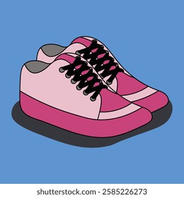 Pink sneakers on a blue background