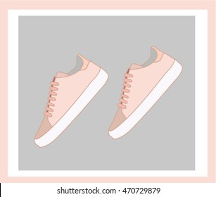 pink sneakers on gray background