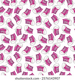 Pink sneakers seamless pattern on white