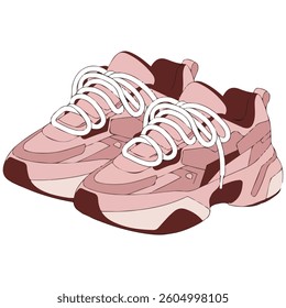 Pink sneakers for sports isolated vector illustration on white background
