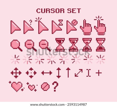 Pink Snow Pixel Cursor set