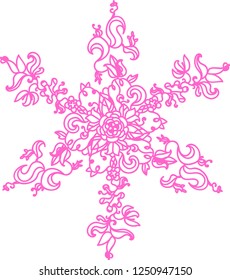 Pink snowflake. Abstract beautiful shape design on white background. Vector illustration.