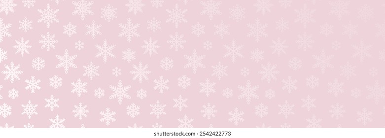 Banner floco de neve rosa vetor festivo feriado imprimir fundo horizontal largo, pastel bonito papel de parede design