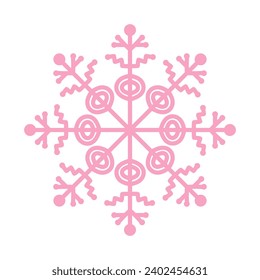 rosafarbene Schneeflocke. Weihnachtsdesign. Vektorgrafik einzeln auf weißem Hintergrund
