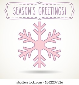 Pink snowflake and hand written season's greetings isolated over white. Winter holidays vector illustration.