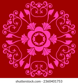 patrón de adorno de copo de nieve rosa en un fondo rojo
