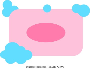 Barra de jabón rosa con burbujas azules