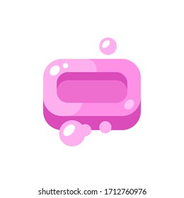 Pink soap bar with bubbles illustration. Hygiene flat icon