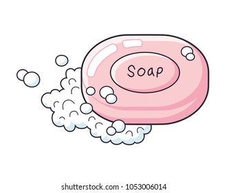 Pink soap bar with foam isolated