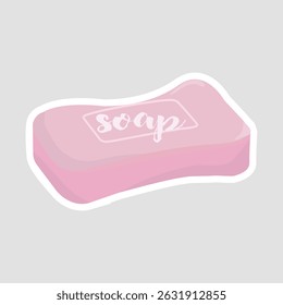 Pink Soap Bar Hygiene Vector Sticker. Cute vector illustration of a pink "soap" bar, perfect for hygiene, bathroom, and personal care designs