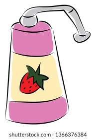 Pink soap bottle with a red strawberry vector illustration on white background