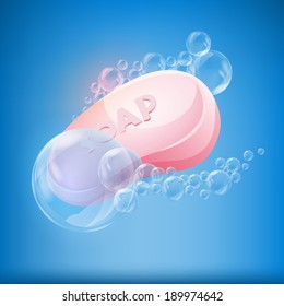 Pink soap bubble on blue background