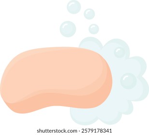 Pink soap with bubbles of foam isolated on transparent background. Cute concept of hygiene, body care and cleanliness