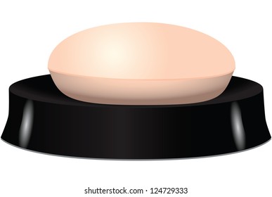 Pink soap in soap dish. Vector illustration.