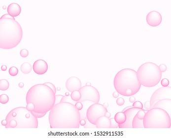 Pink soap foam bubbles vector concept, abstract shampoo soapy effect background. Water and detergent foam bubbles illustration. Circles sphere elements background for hygiene cosmetics soap or shampoo