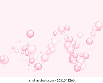 Pink soap foam bubbles vector concept, abstract shampoo soapy effect background. Water and detergent foam bubbles illustration. Circles sphere elements background for hygiene cosmetics soap or shampoo