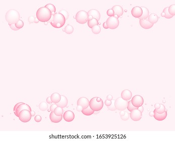 Pink soap foam bubbles vector concept, abstract shampoo soapy effect background. Water and detergent foam bubbles illustration. Circles sphere elements background for hygiene cosmetics soap or shampoo
