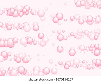 Pink soap foam bubbles vector concept, abstract shampoo soapy effect background. Water and detergent foam bubbles illustration. Circles sphere elements background for hygiene cosmetics soap or shampoo